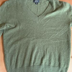 J. Crew 100% Cashmere Olive V-Neck Sweater